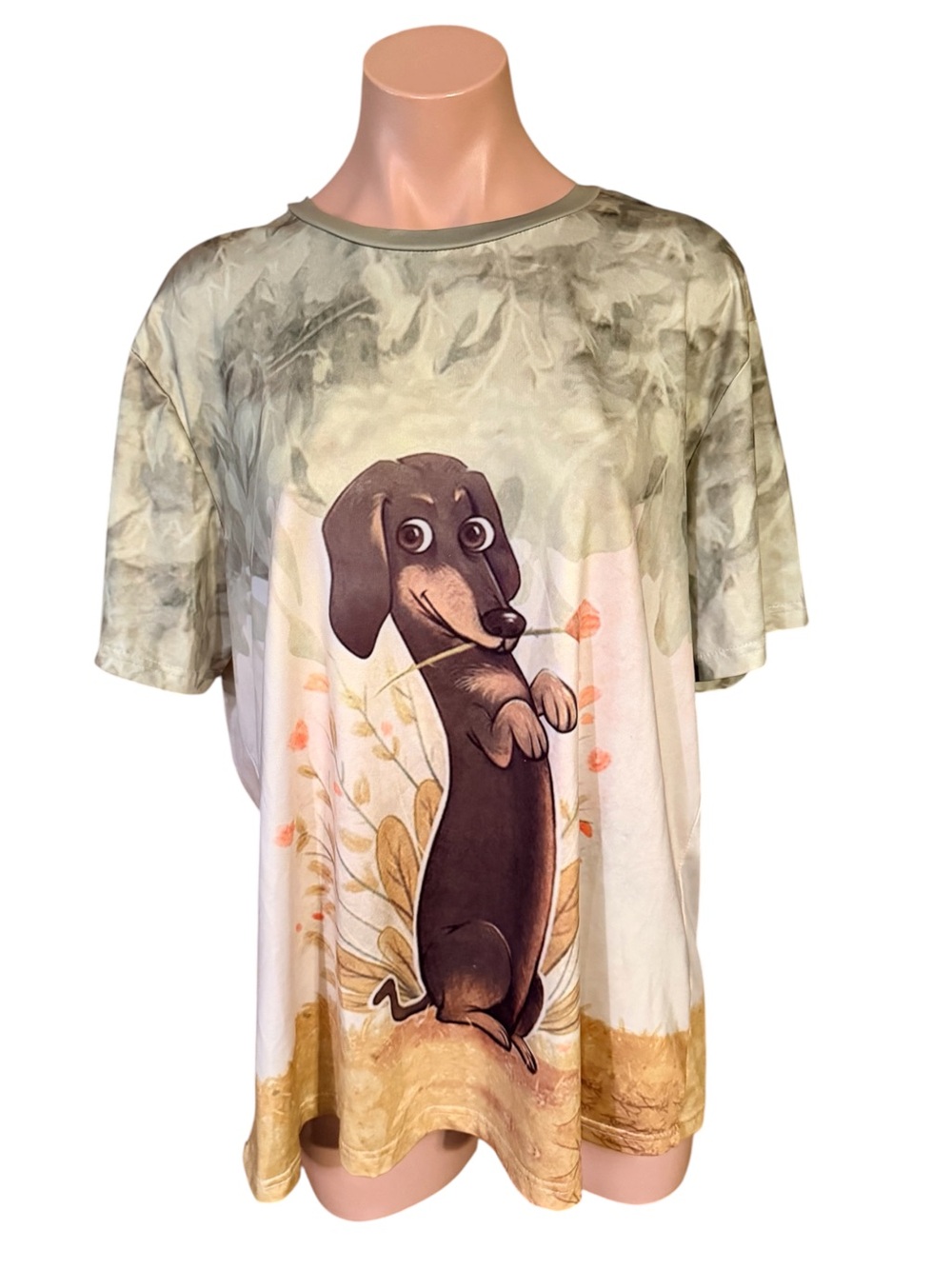 Chaos Monkey Womens 1XL Dachshund Weiner Dog Graphic Print Short Sleeve T-Shirt